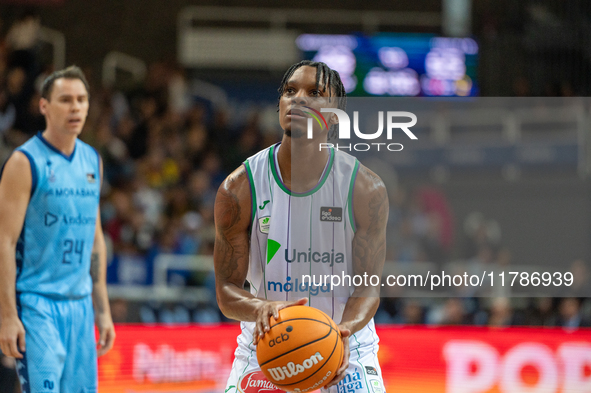 Tyson Carter of UCAM Murcia is in action during the Liga Endesa 2024-2025 match between Morabanc Andorra and UCAM Murcia at Poliesportiu d'A...