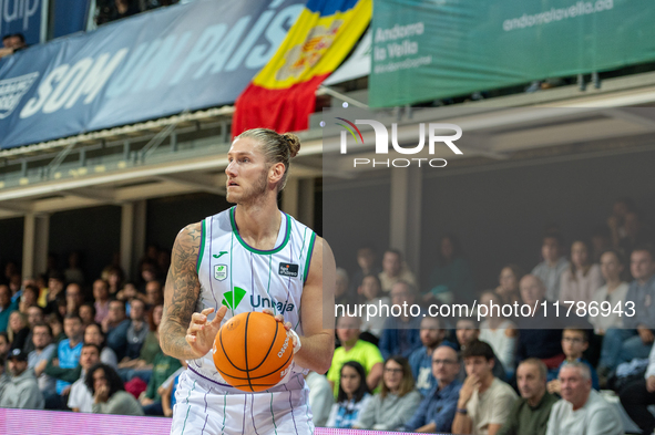 Dylan Osetkowski of UCAM Murcia plays during the Liga Endesa 2024-2025 match between Morabanc Andorra and UCAM Murcia at Poliesportiu d'Ando...