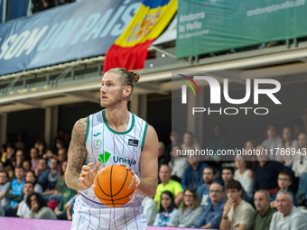 Dylan Osetkowski of UCAM Murcia plays during the Liga Endesa 2024-2025 match between Morabanc Andorra and UCAM Murcia at Poliesportiu d'Ando...