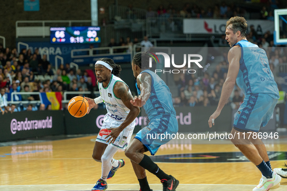 Kendrick Perry of UCAM Murcia is in action during the Liga Endesa 2024-2025 match between Morabanc Andorra and UCAM Murcia at Poliesportiu d...