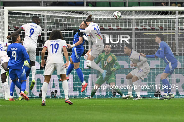 Adrien Rabiot (FRA) scores the goal for 0-1 during the UEFA Nations League Matchday 6 match between Italy and France at the San Siro Stadium...