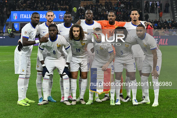 France players pose for a team photo during the UEFA Nations League Matchday 6 match between Italy and France at the San Siro Stadium in Mil...