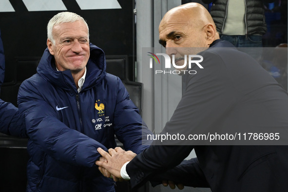 Didier Deschamps, coach of France, and Luciano Spalletti, coach of Italy, are present during the UEFA Nations League Matchday 6 match betwee...