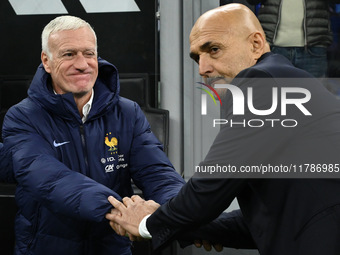 Didier Deschamps, coach of France, and Luciano Spalletti, coach of Italy, are present during the UEFA Nations League Matchday 6 match betwee...