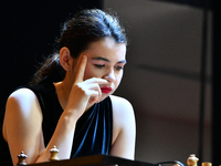 Russian GM Aleksandra Goryachkina plays chess during the 6th TATA Steel Chess India Tournament at Dhono Dhanyo Auditorium in Kolkata, India,...