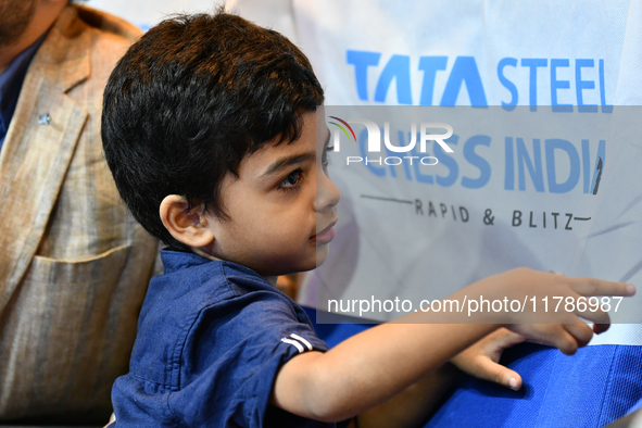 Anish Sarkar of India is the world's youngest chess player during the 6th TATA Steel Chess India Tournament at Dhono Dhanyo Auditorium in Ko...