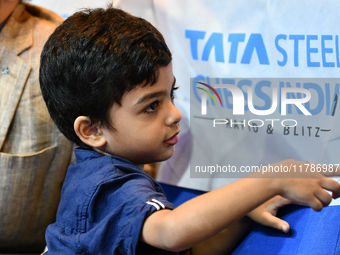 Anish Sarkar of India is the world's youngest chess player during the 6th TATA Steel Chess India Tournament at Dhono Dhanyo Auditorium in Ko...