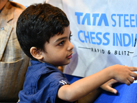 Anish Sarkar of India is the world's youngest chess player during the 6th TATA Steel Chess India Tournament at Dhono Dhanyo Auditorium in Ko...