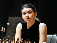 Russian GM Aleksandra Goryachkina plays chess during the 6th TATA Steel Chess India Tournament at Dhono Dhanyo Auditorium in Kolkata, India,...