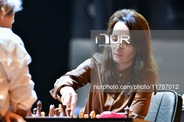 Russian grandmaster Kateryna Lagno plays chess during the 6th TATA Steel Chess India Tournament at Dhono Dhanyo Auditorium in Kolkata, India...