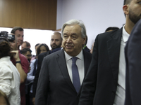 UN Secretary-General Antonio Guterres speaks during a press conference at the press center where the G20 leaders' summit takes place at the...