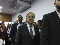 UN Secretary-General Antonio Guterres speaks during a press conference at the press center where the G20 leaders' summit takes place at the...