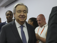 UN Secretary-General Antonio Guterres speaks during a press conference at the press center where the G20 leaders' summit takes place at the...