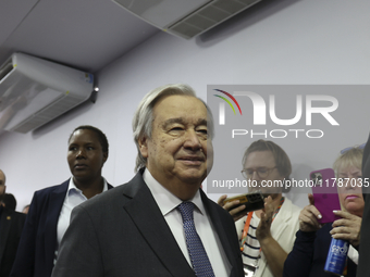 UN Secretary-General Antonio Guterres speaks during a press conference at the press center where the G20 leaders' summit takes place at the...