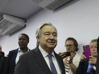 UN Secretary-General Antonio Guterres speaks during a press conference at the press center where the G20 leaders' summit takes place at the...