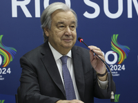 UN Secretary-General Antonio Guterres speaks during a press conference at the press center where the G20 leaders' summit takes place at the...