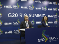 UN Secretary-General Antonio Guterres speaks during a press conference at the press center where the G20 leaders' summit takes place at the...