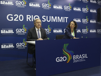 UN Secretary-General Antonio Guterres speaks during a press conference at the press center where the G20 leaders' summit takes place at the...