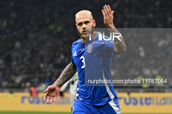 Federico Dimarco (ITA) participates in the UEFA Nations League Matchday 6 match between Italy and France at the San Siro Stadium in Milan, I...