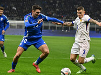 Andrea Cambiaso (ITA) and Lucas Digne (FRA) are in action during the UEFA Nations League Matchday 6 match between Italy and France at the Sa...