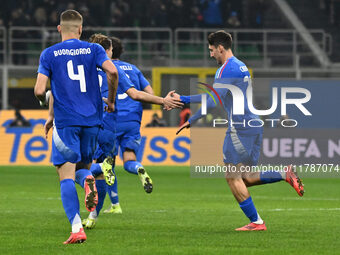 Andrea Cambiaso (ITA) celebrates after scoring the goal of 1-2 during the UEFA Nations League Matchday 6 match between Italy and France at t...