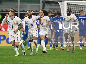 Lucas Digne (FRA) celebrates after scoring the goal to make it 0-2 during the UEFA Nations League Matchday 6 match between Italy and France...