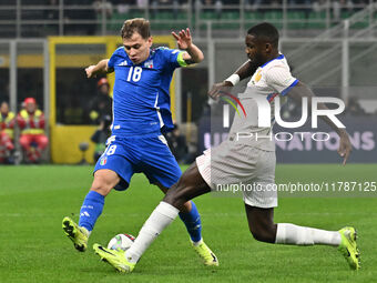 Nicolo Barella (ITA) and William Saliba (FRA) are in action during the UEFA Nations League Matchday 6 match between Italy and France at the...