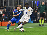 Nicolo Barella (ITA) and Manu Kone (FRA) are in action during the UEFA Nations League Matchday 6 match between Italy and France at the San S...