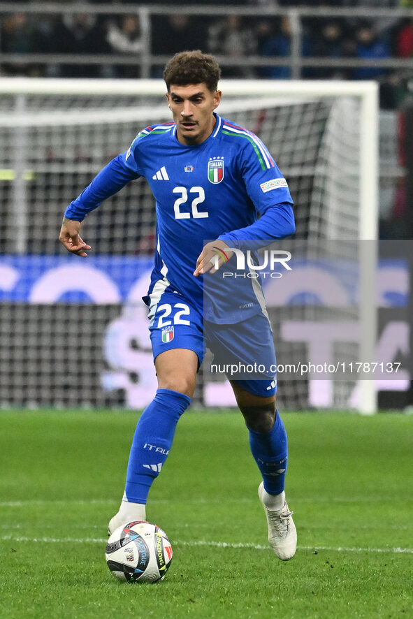 Giovanni Di Lorenzo (ITA) is in action during the UEFA Nations League Matchday 6 match between Italy and France at the San Siro Stadium in M...