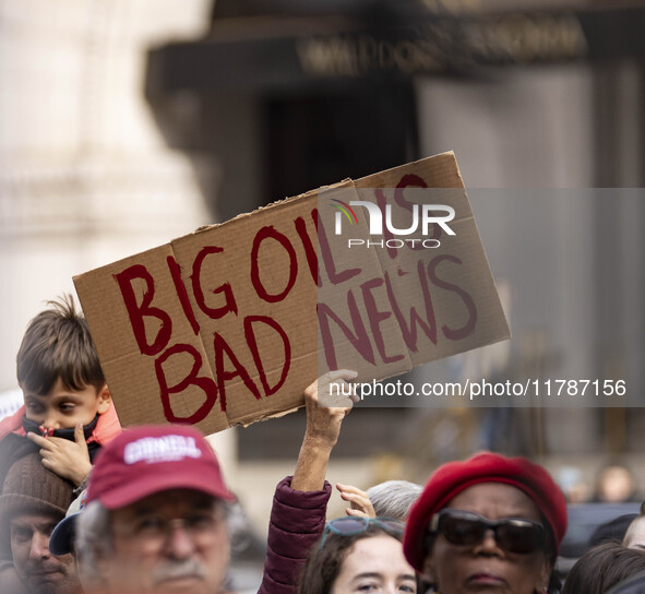 Environmental activists rally to demand climate action before US President-elect Donald Trump takes office in Washington, DC, on November 17...