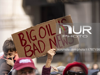 Environmental activists rally to demand climate action before US President-elect Donald Trump takes office in Washington, DC, on November 17...