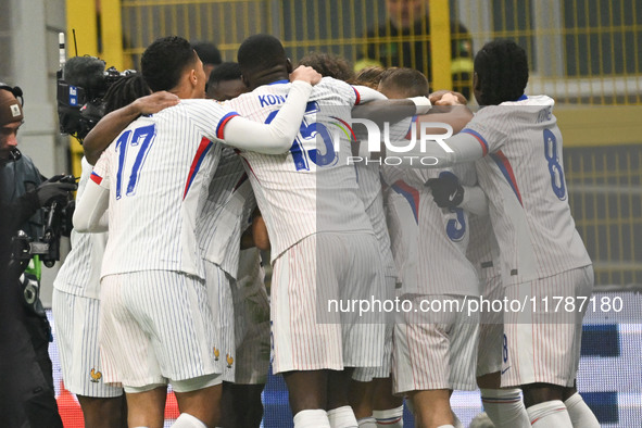 Adrien Rabiot of France celebrates after a goal during the Group A2 - UEFA Nations League 2024 match between Italy and France in Milan, Ital...