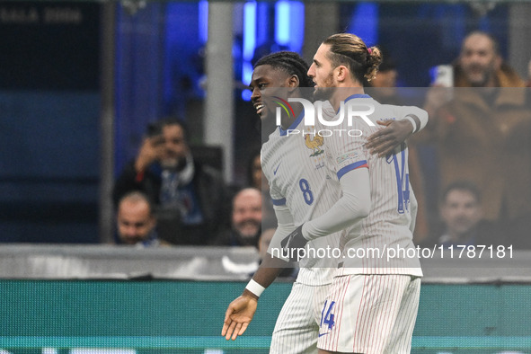 Adrien Rabiot of France celebrates after a goal during the Group A2 - UEFA Nations League 2024 match between Italy and France in Milan, Ital...