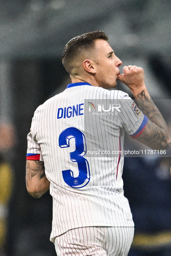 Lucas Digne of France celebrates after a goal during the Group A2 - UEFA Nations League 2024 match between Italy and France in Milan, Italy,...