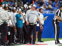 DETROIT,MICHIGAN-NOVEMBER17:  Jacksonville Jaguars head coach Doug Pederson walks on the sidelines during a game between the Detroit Lions a...