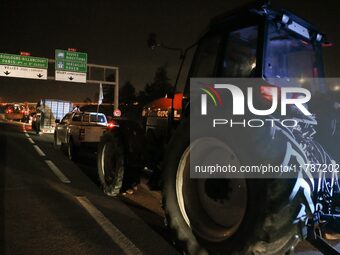 French farmers drive their tractors on the RN118 road at the start of a nationwide protest against the EU-Mercosur agreement, with farmers f...