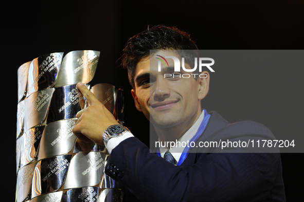 Jorge Martin (89) of Spain and Prima Pramac Racing Ducati during the MotoGP Awards after the race of the Motul Solidarity Grand Prix of Barc...