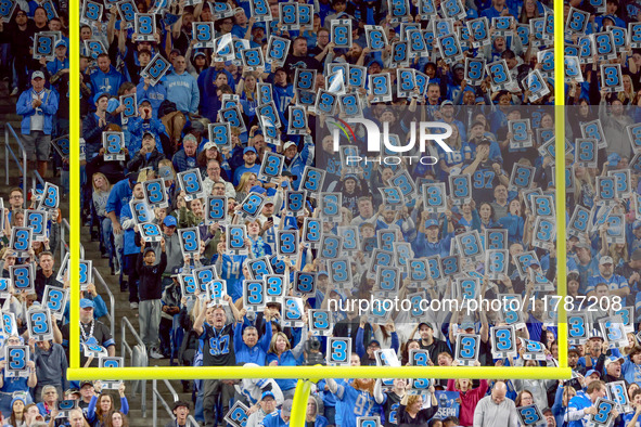 DETROIT,MICHIGAN-NOVEMBER17:  Fans hold third down signs in the end zone during a game between the Detroit Lions and the Jacksonville Jaguar...