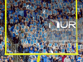 DETROIT,MICHIGAN-NOVEMBER17:  Fans hold third down signs in the end zone during a game between the Detroit Lions and the Jacksonville Jaguar...