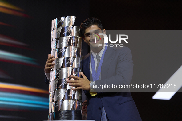 Jorge Martin (89) of Spain and Prima Pramac Racing Ducati during the MotoGP Awards after the race of the Motul Solidarity Grand Prix of Barc...