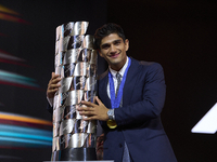 Jorge Martin (89) of Spain and Prima Pramac Racing Ducati during the MotoGP Awards after the race of the Motul Solidarity Grand Prix of Barc...