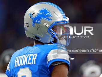 DETROIT,MICHIGAN-NOVEMBER17:  Quarterback Hendon Hooker (2) of the Detroit Lions looks on from the sidelines during a game between the Detro...