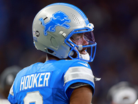 DETROIT,MICHIGAN-NOVEMBER17:  Quarterback Hendon Hooker (2) of the Detroit Lions looks on from the sidelines during a game between the Detro...