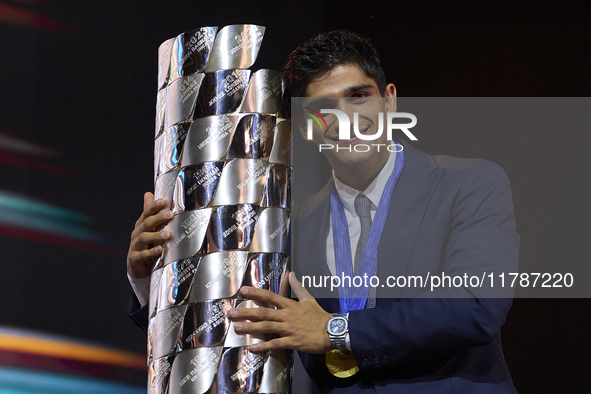 Jorge Martin (89) of Spain and Prima Pramac Racing Ducati during the MotoGP Awards after the race of the Motul Solidarity Grand Prix of Barc...