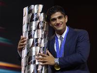 Jorge Martin (89) of Spain and Prima Pramac Racing Ducati during the MotoGP Awards after the race of the Motul Solidarity Grand Prix of Barc...