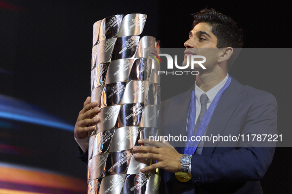 Jorge Martin (89) of Spain and Prima Pramac Racing Ducati during the MotoGP Awards after the race of the Motul Solidarity Grand Prix of Barc...