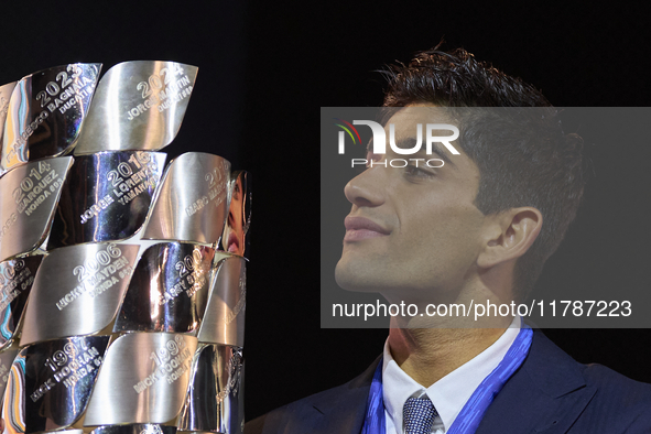 Jorge Martin (89) of Spain and Prima Pramac Racing Ducati during the MotoGP Awards after the race of the Motul Solidarity Grand Prix of Barc...