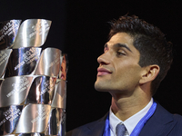 Jorge Martin (89) of Spain and Prima Pramac Racing Ducati during the MotoGP Awards after the race of the Motul Solidarity Grand Prix of Barc...