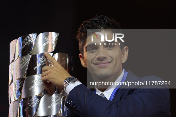 Jorge Martin (89) of Spain and Prima Pramac Racing Ducati during the MotoGP Awards after the race of the Motul Solidarity Grand Prix of Barc...