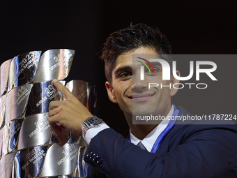 Jorge Martin (89) of Spain and Prima Pramac Racing Ducati during the MotoGP Awards after the race of the Motul Solidarity Grand Prix of Barc...